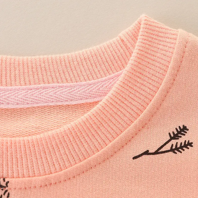 Girls Printed Long Sleeve Sweater Peach Round Neck
