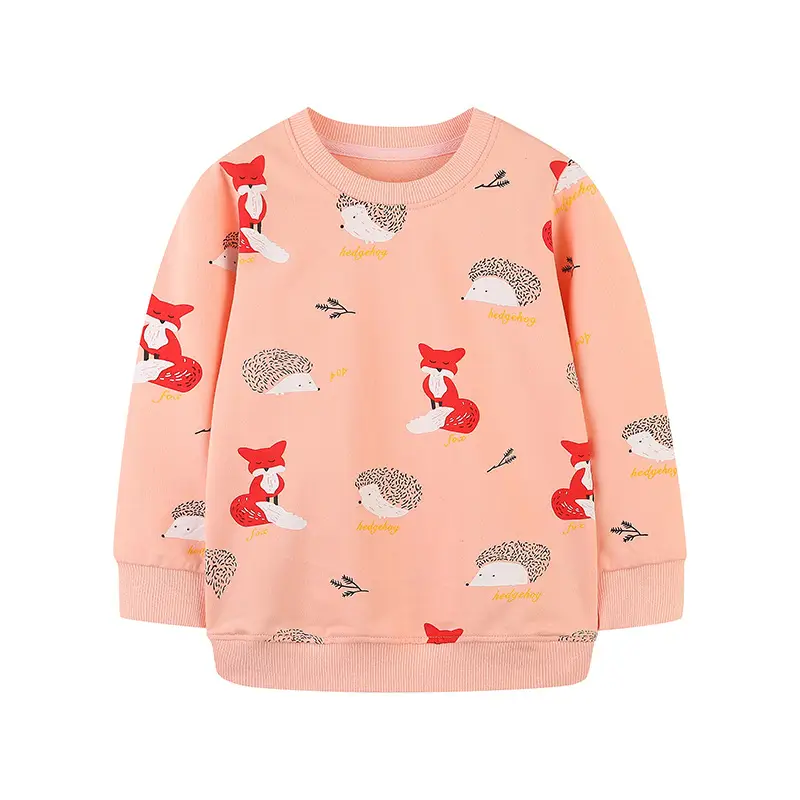 Girls Printed Long Sleeve Sweater Peach Round Neck
