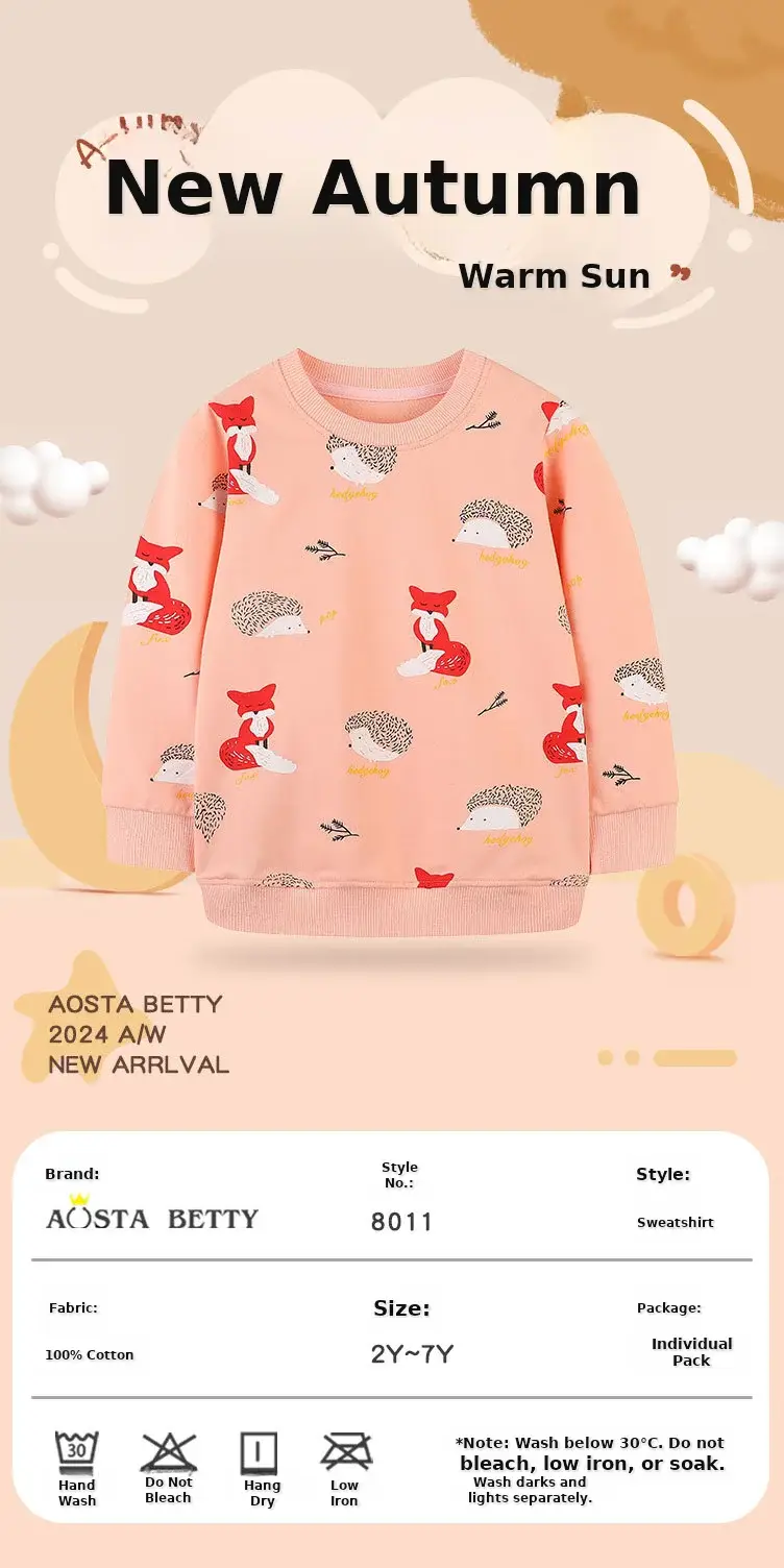 Girls Printed Long Sleeve Sweater Peach Round Neck — feature 1