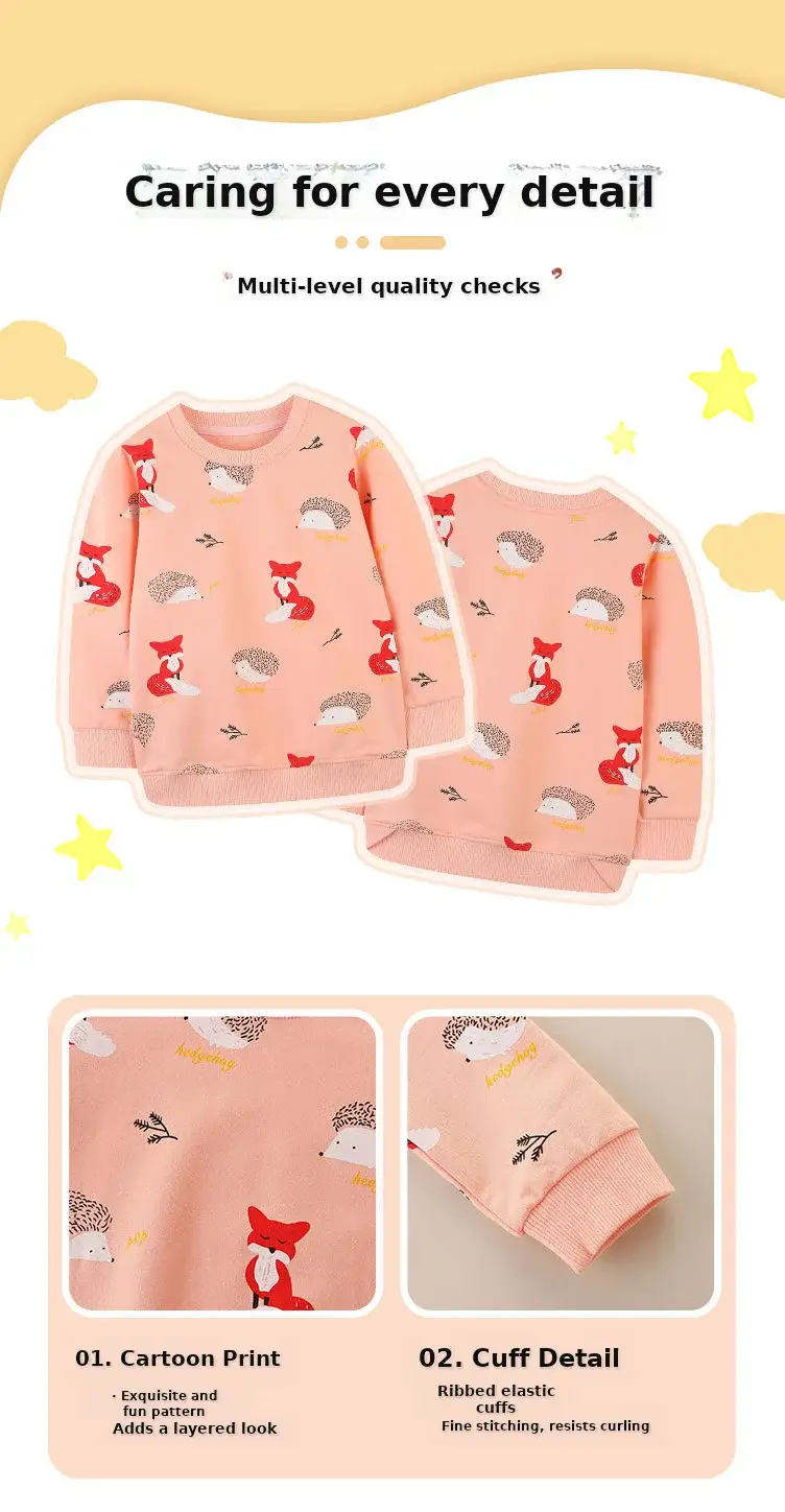Girls Printed Long Sleeve Sweater Peach Round Neck — feature 4