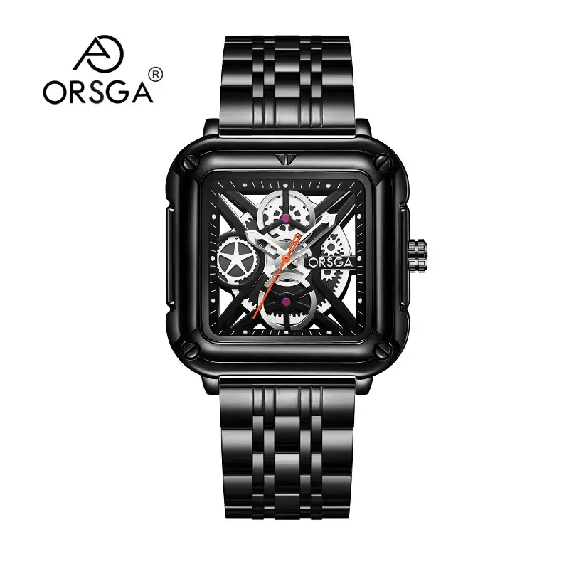 Black Square Hollow Watch with Skeleton Design - Image 10