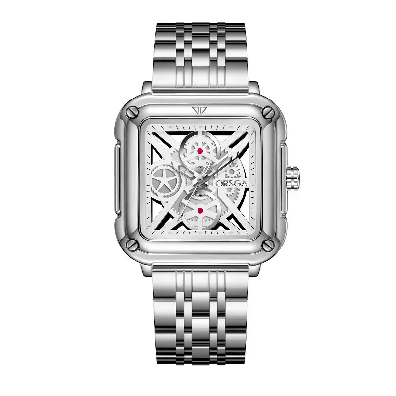 Black Square Hollow Watch with Skeleton Design - Image 11