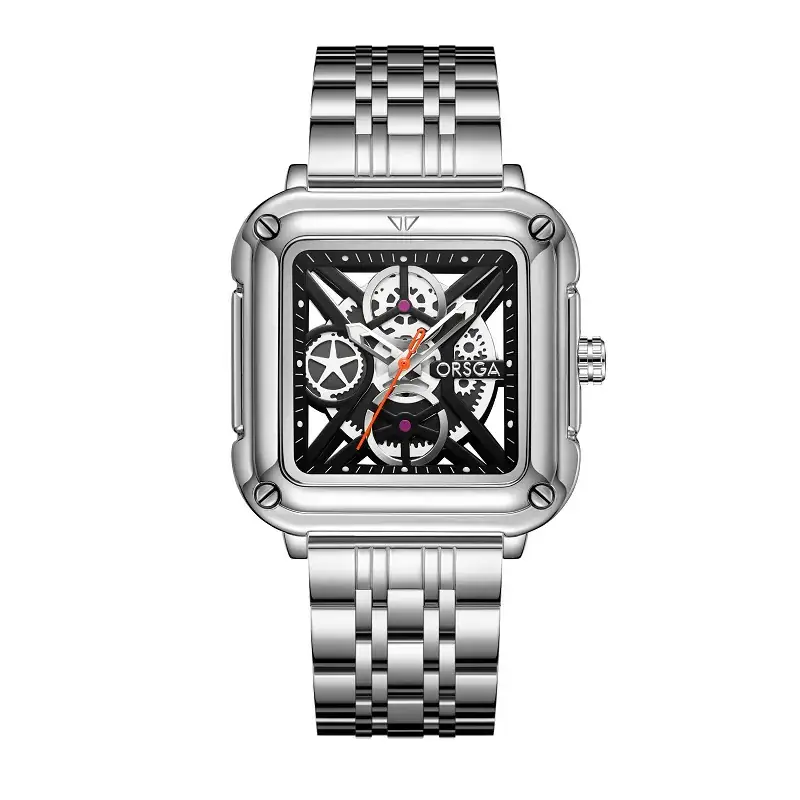 Black Square Hollow Watch with Skeleton Design - Image 14