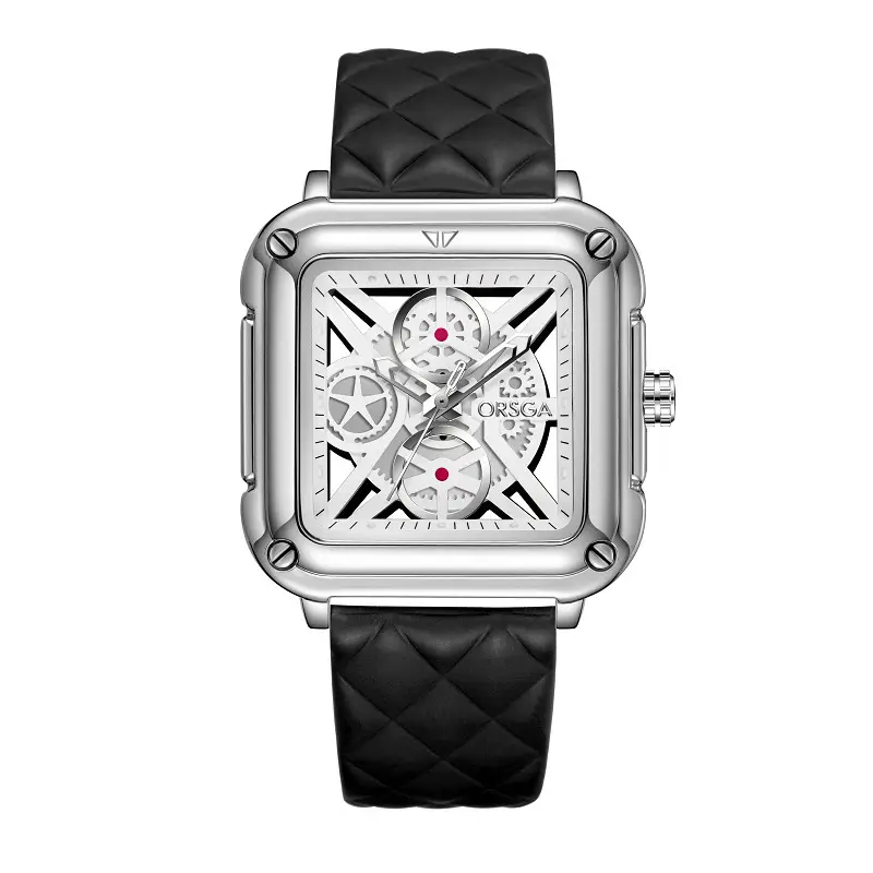 Black Square Hollow Watch with Skeleton Design — feature 11