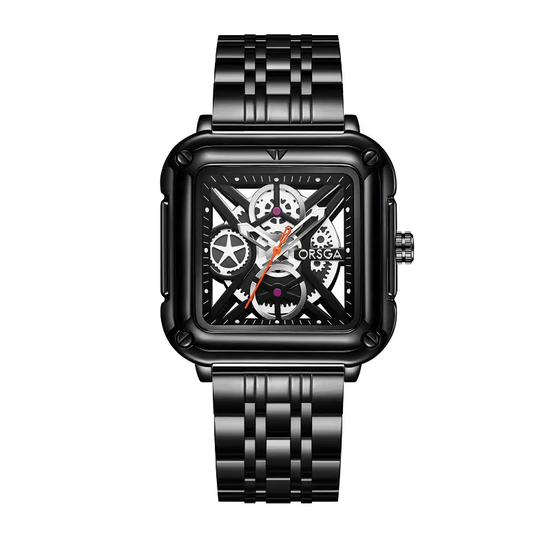 Black Square Hollow Watch with Skeleton Design — feature 6