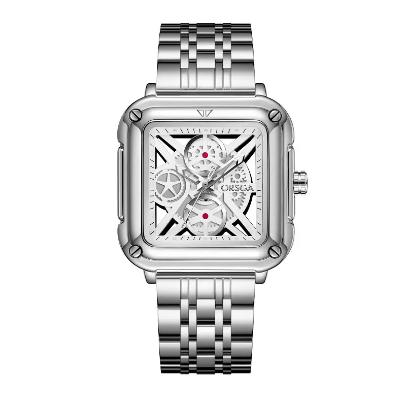 Black Square Hollow Watch with Skeleton Design — feature 8
