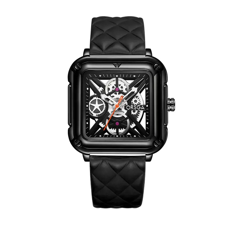 Black Square Hollow Watch with Skeleton Design — feature 9