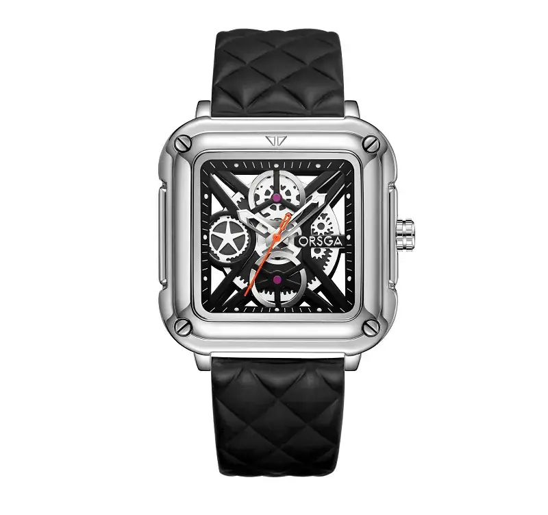 Black Square Hollow Watch with Skeleton Design - Image 2
