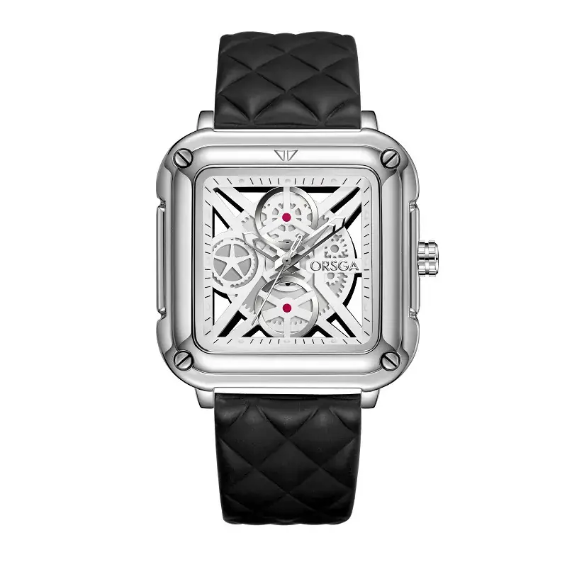 Black Square Hollow Watch with Skeleton Design - Image 3