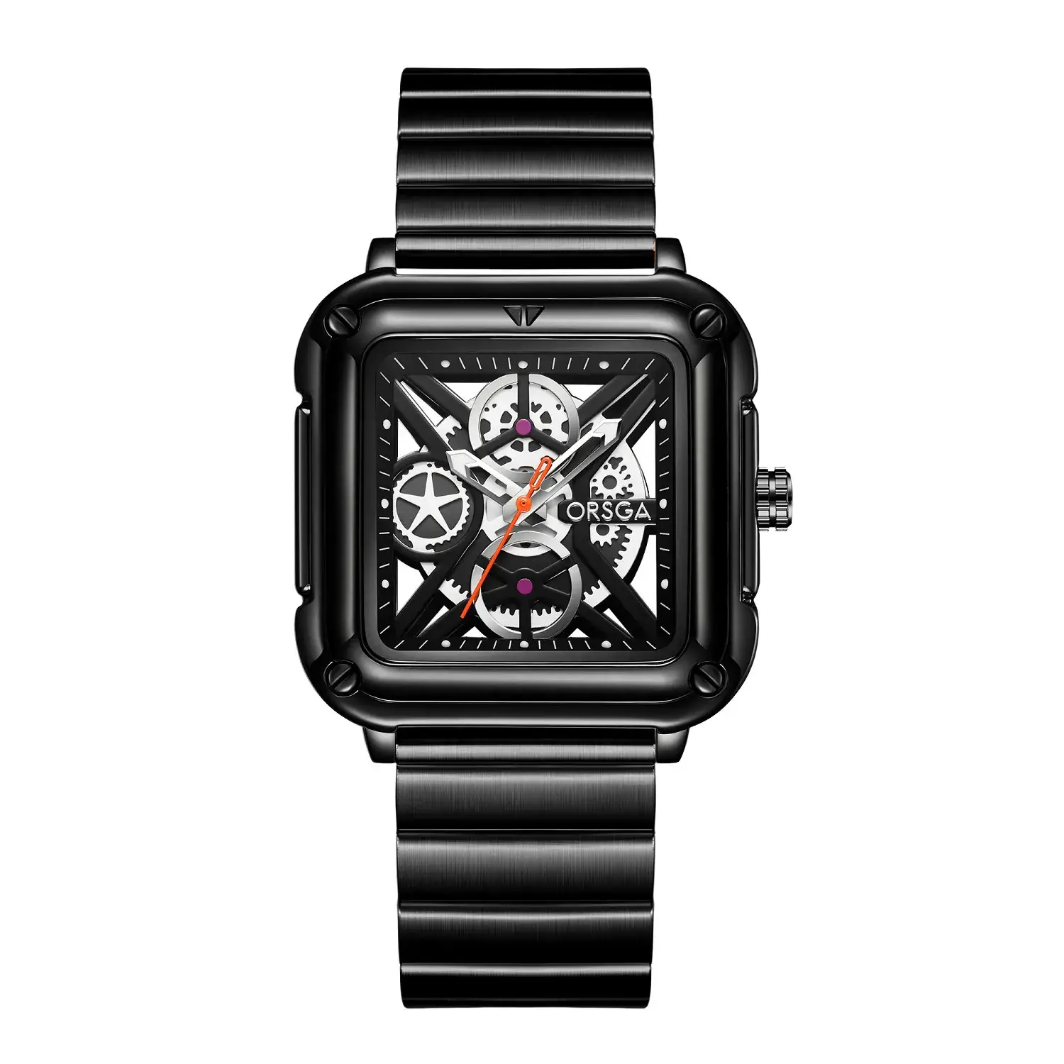 Black Square Hollow Watch with Skeleton Design - Image 6