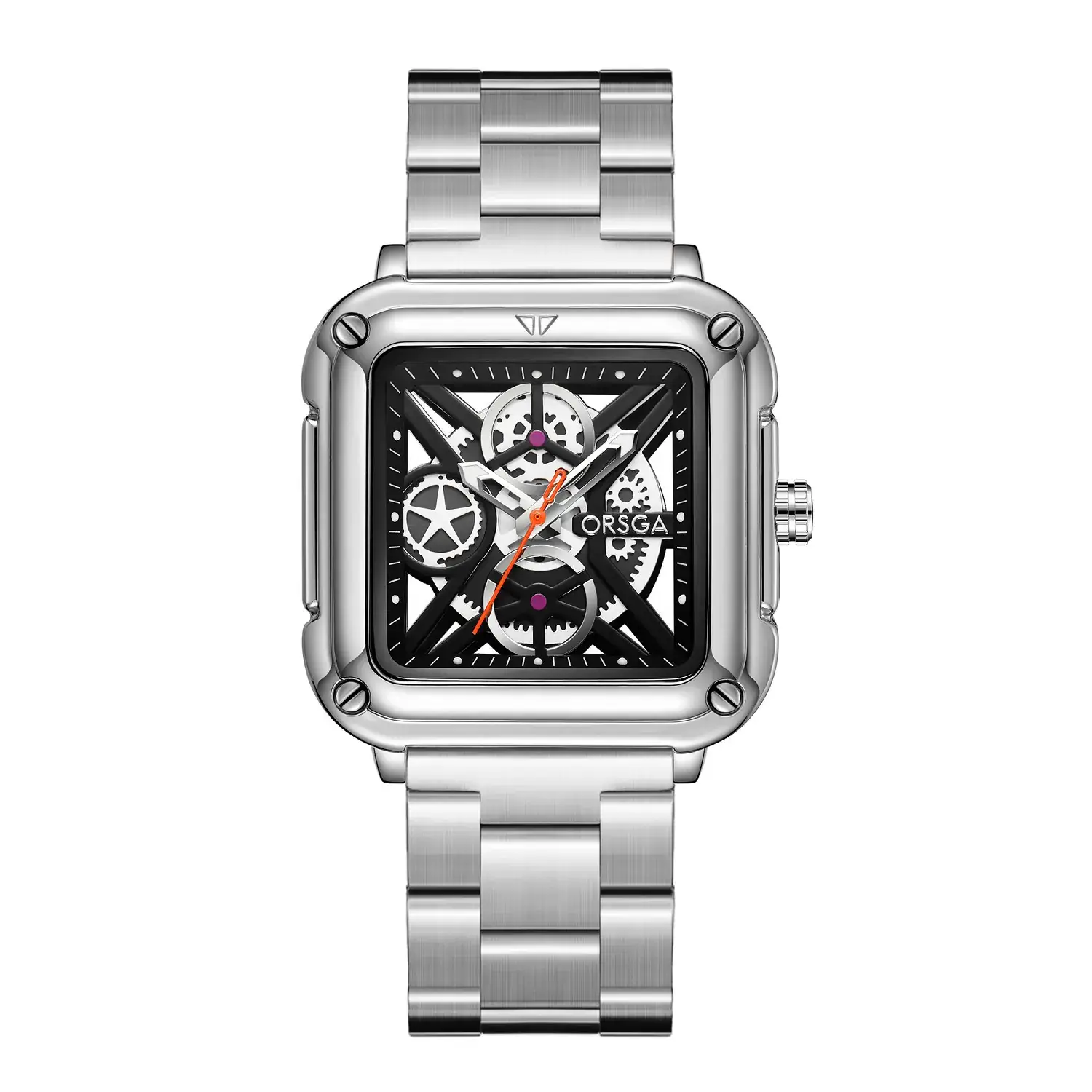 Black Square Hollow Watch with Skeleton Design - Image 8