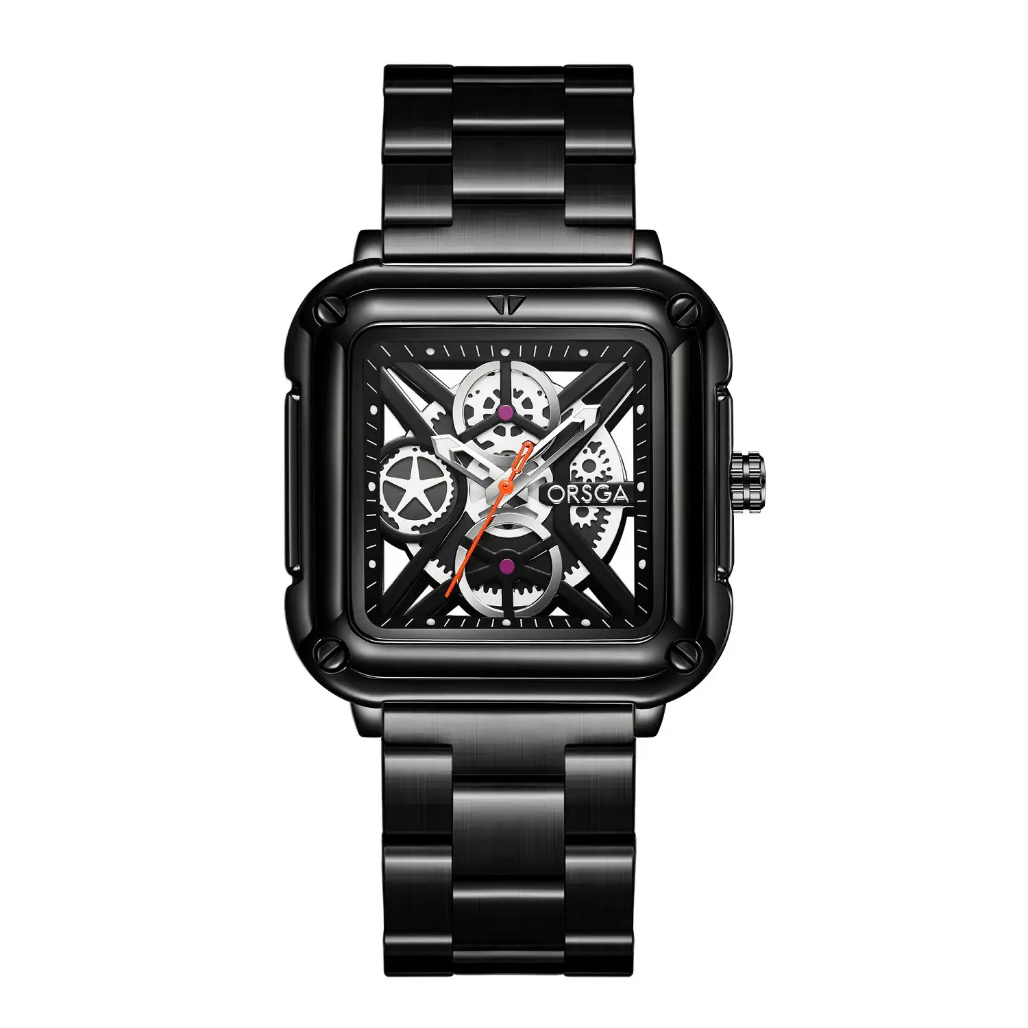 Black Square Hollow Watch with Skeleton Design - Image 9