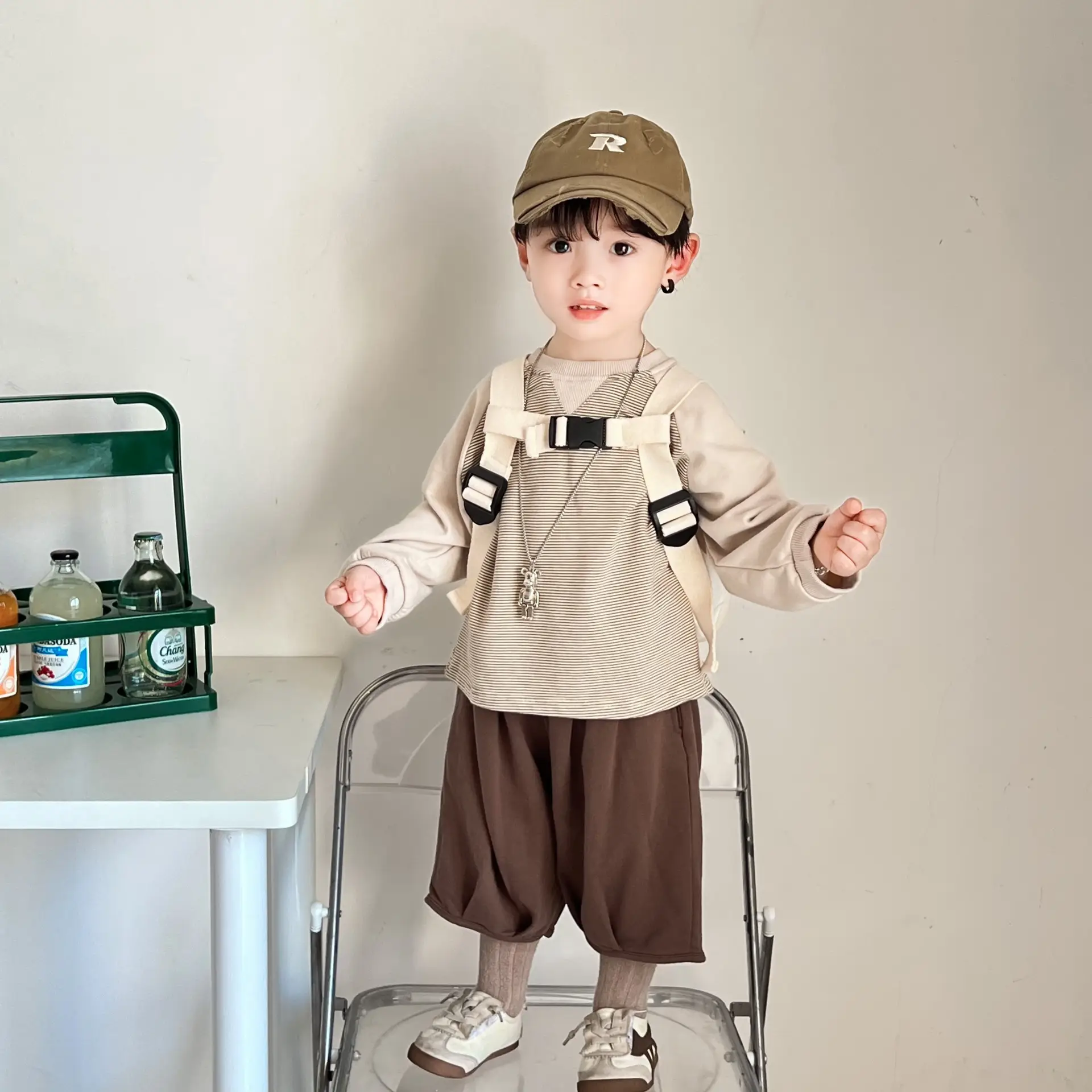 Kids Long Sleeve T-Shirt Brown Loose Fit Korean Style — feature 11
