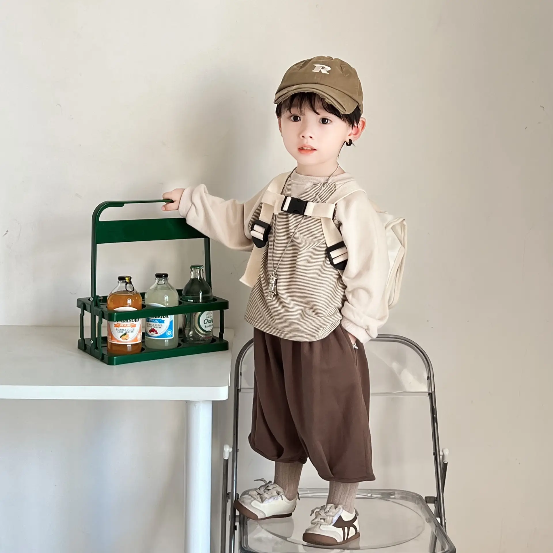 Kids Long Sleeve T-Shirt Brown Loose Fit Korean Style — feature 6