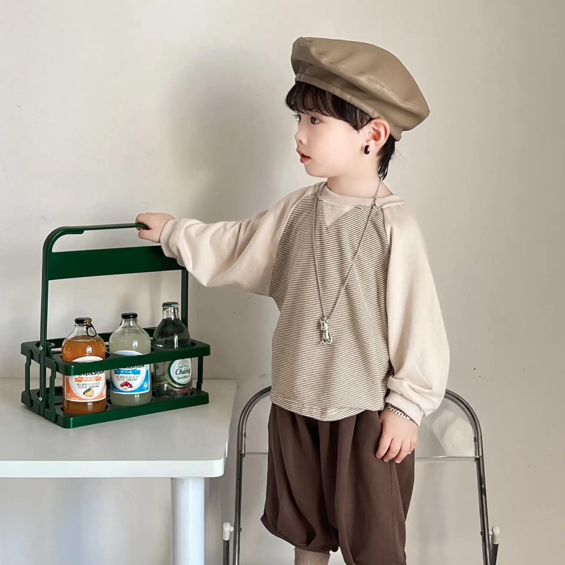 Kids Long Sleeve T-Shirt Brown Loose Fit Korean Style — feature 7