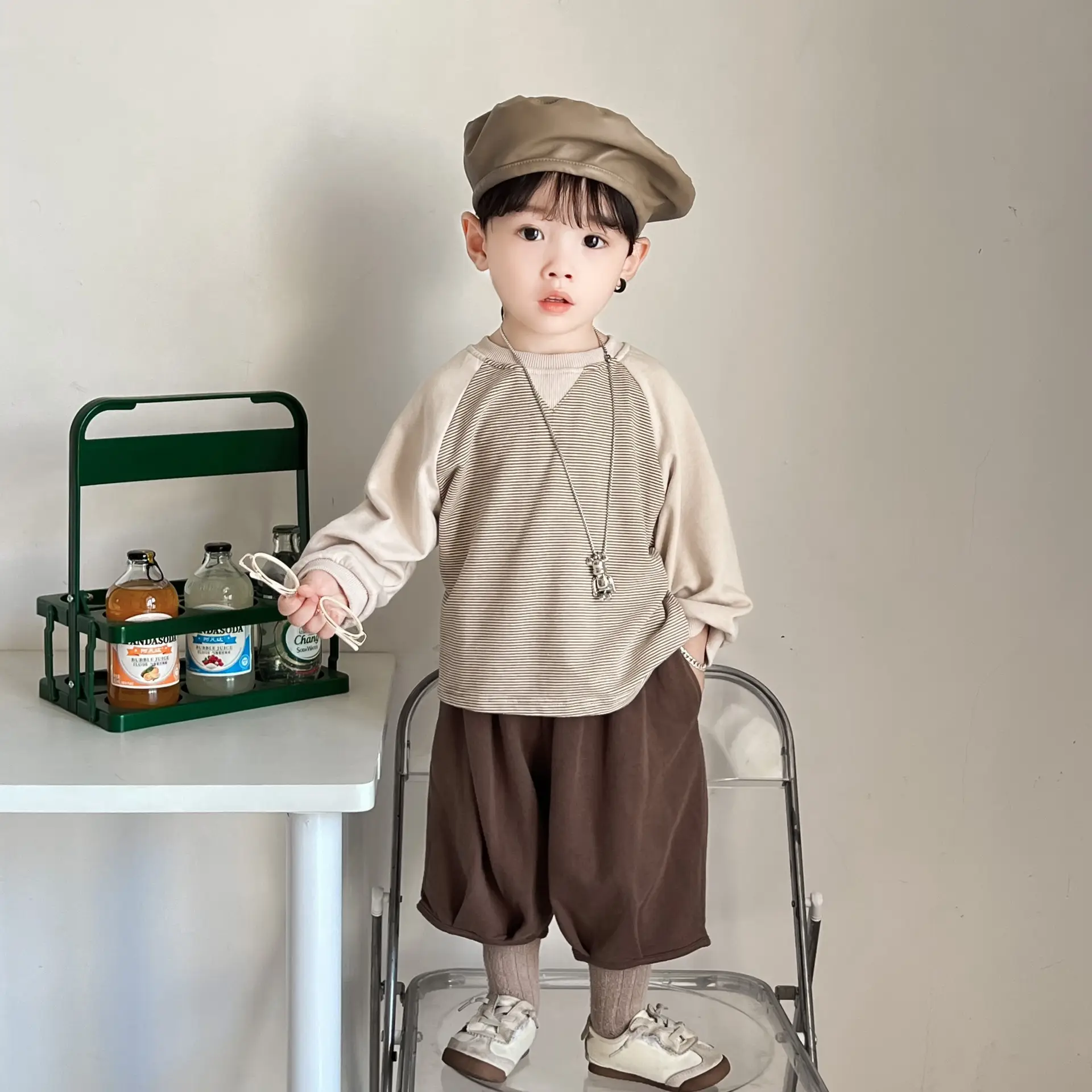 Kids Long Sleeve T-Shirt Brown Loose Fit Korean Style — feature 8