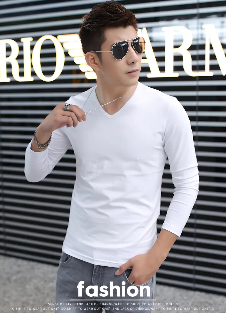 Men's Grey Long Sleeve T-Shirt Slim Fit All Season — feature 1