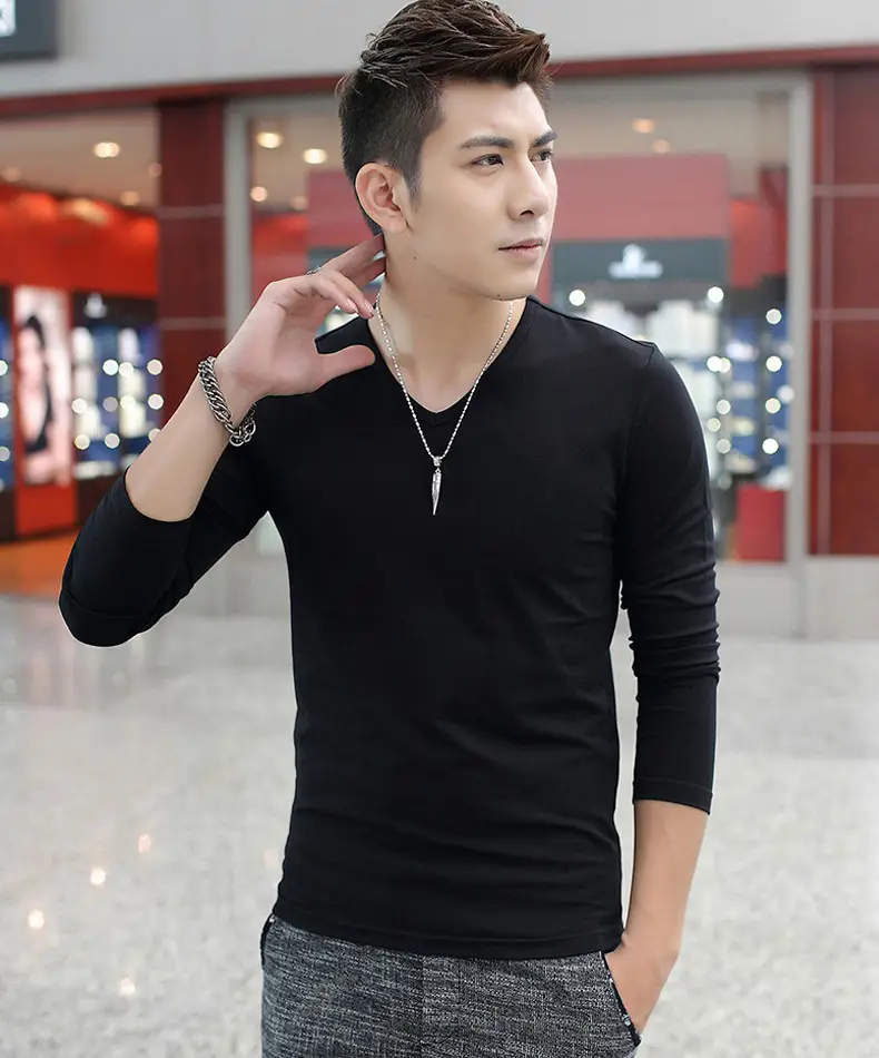 Men's Grey Long Sleeve T-Shirt Slim Fit All Season