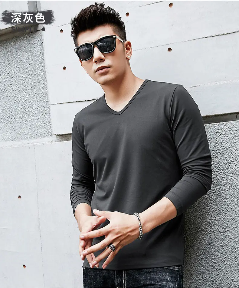 Men's Grey Long Sleeve T-Shirt Slim Fit All Season