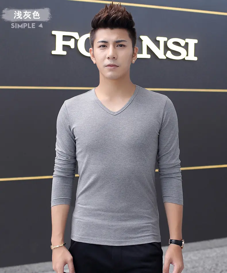 Men's Grey Long Sleeve T-Shirt Slim Fit All Season