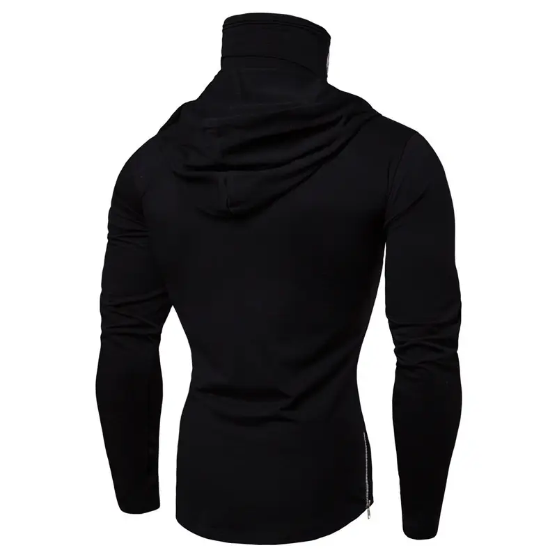 Men Hooded Long Sleeve T-Shirt with Skull Mask Design Black — feature 4