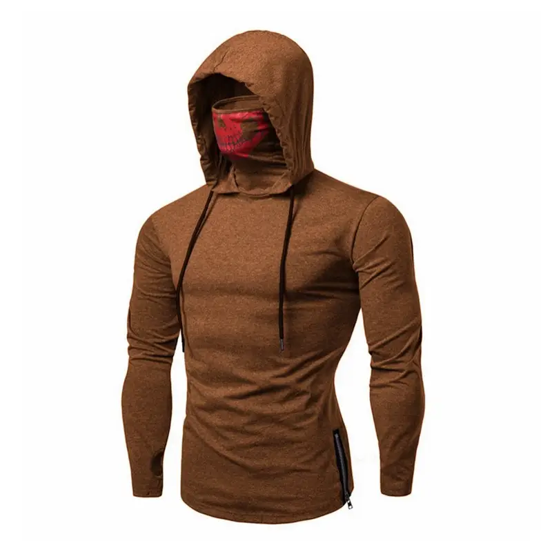 Men Hooded Long Sleeve T-Shirt with Skull Mask Design Black — feature 8
