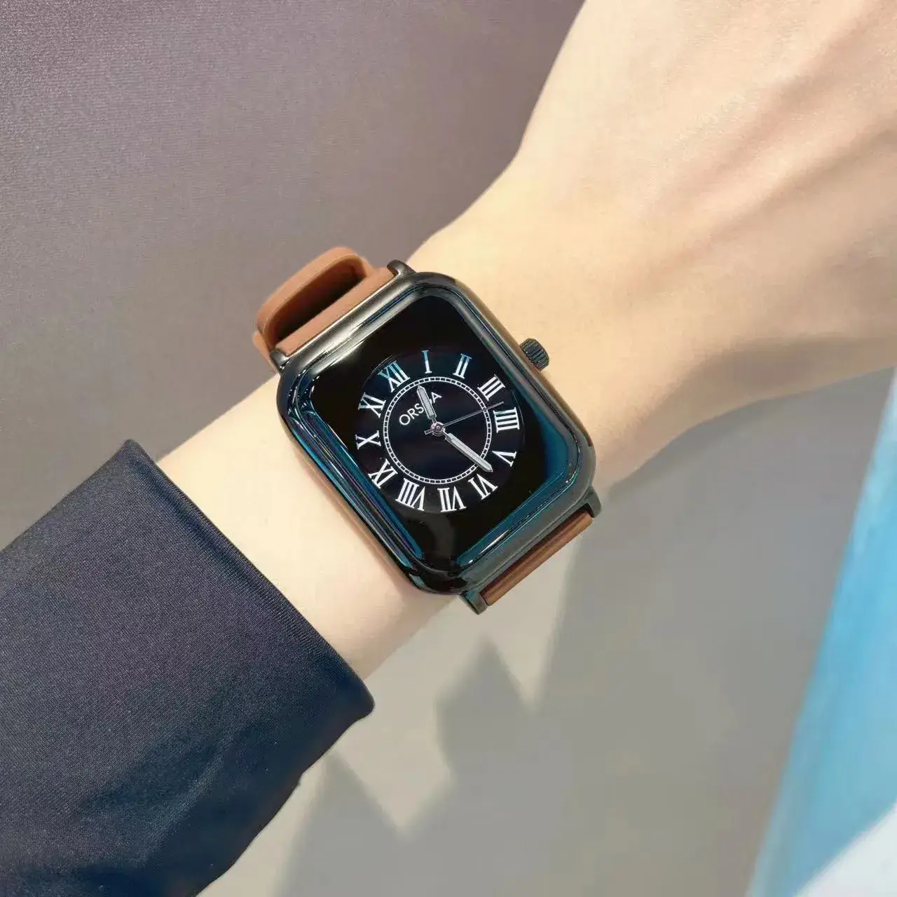 Oshga Square Watch Brown Silicone Waterproof Quartz - Image 11
