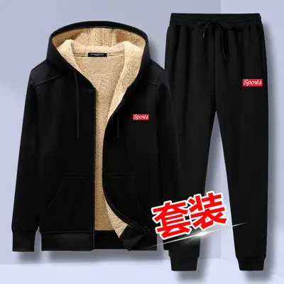 Men Arctic Velvet Fleece Sports Suit Black 2022 Winter - Image 3