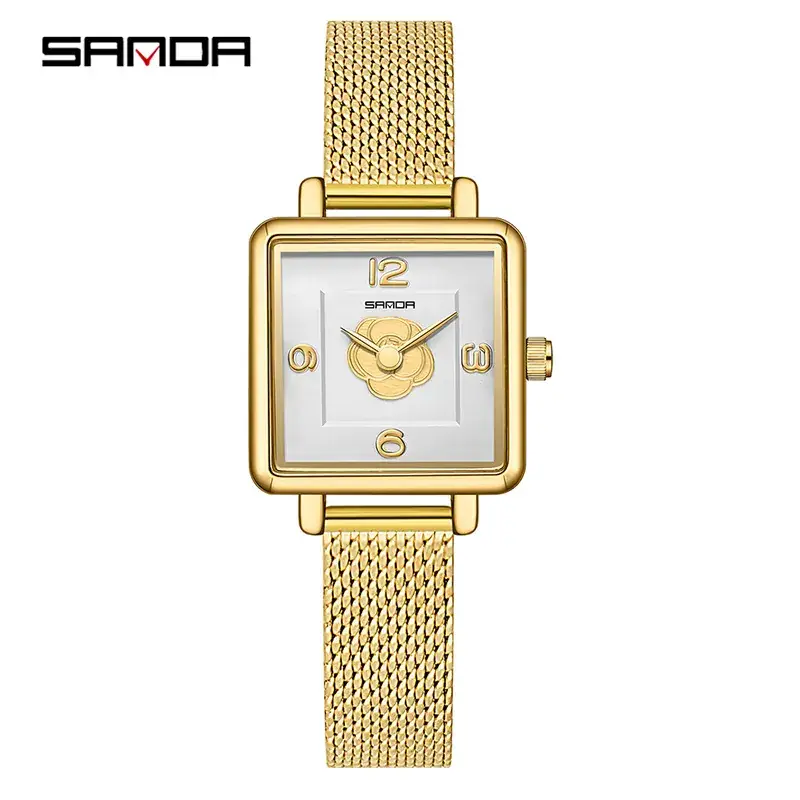 Women's Gold Rose Flower Watch with Solid Steel Band - Image 12
