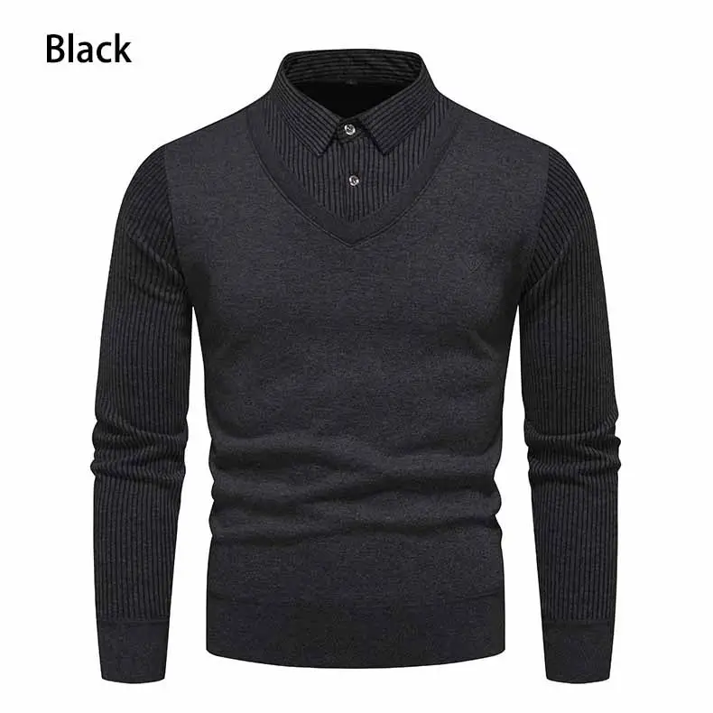 Navy Blue Fleece Lined Men's V-Neck Sweater