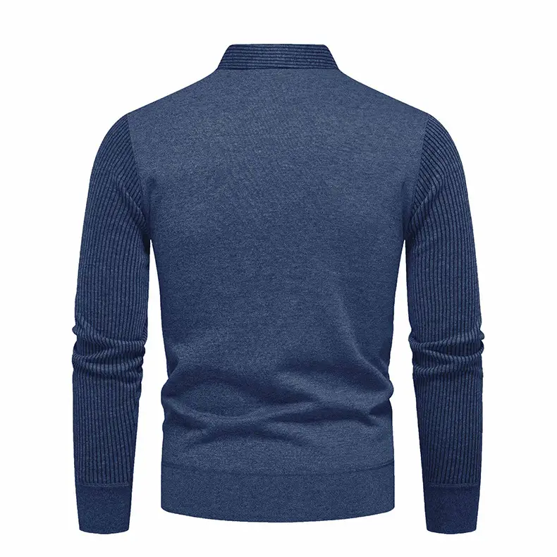 Navy Blue Fleece Lined Men's V-Neck Sweater — feature 13