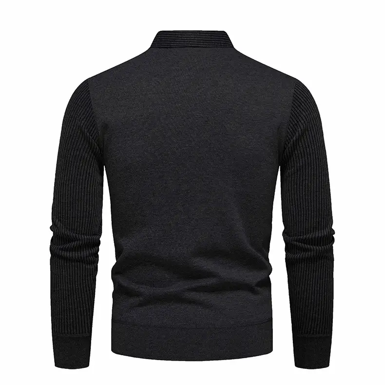 Navy Blue Fleece Lined Men's V-Neck Sweater — feature 16