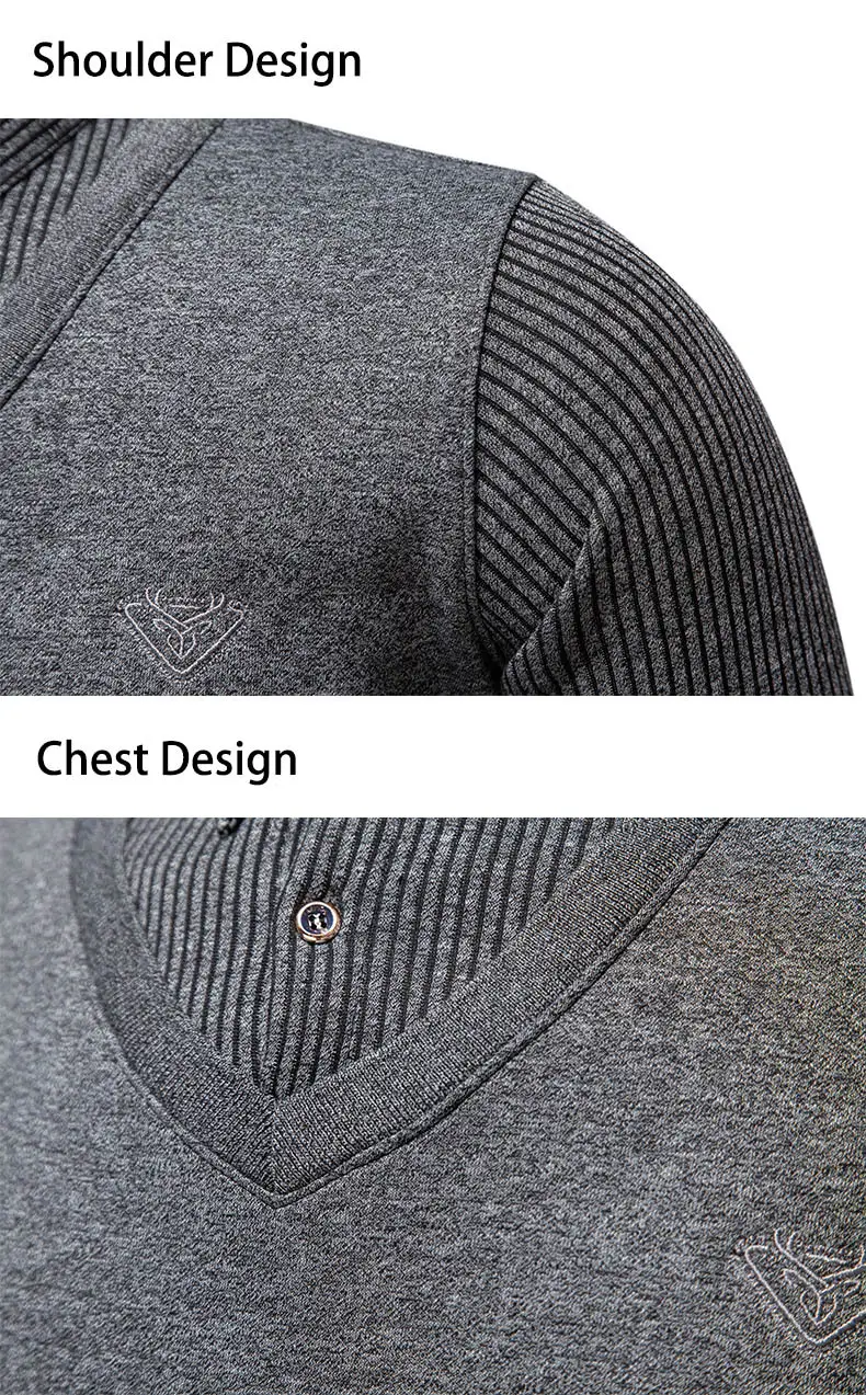 Navy Blue Fleece Lined Men's V-Neck Sweater — feature 17