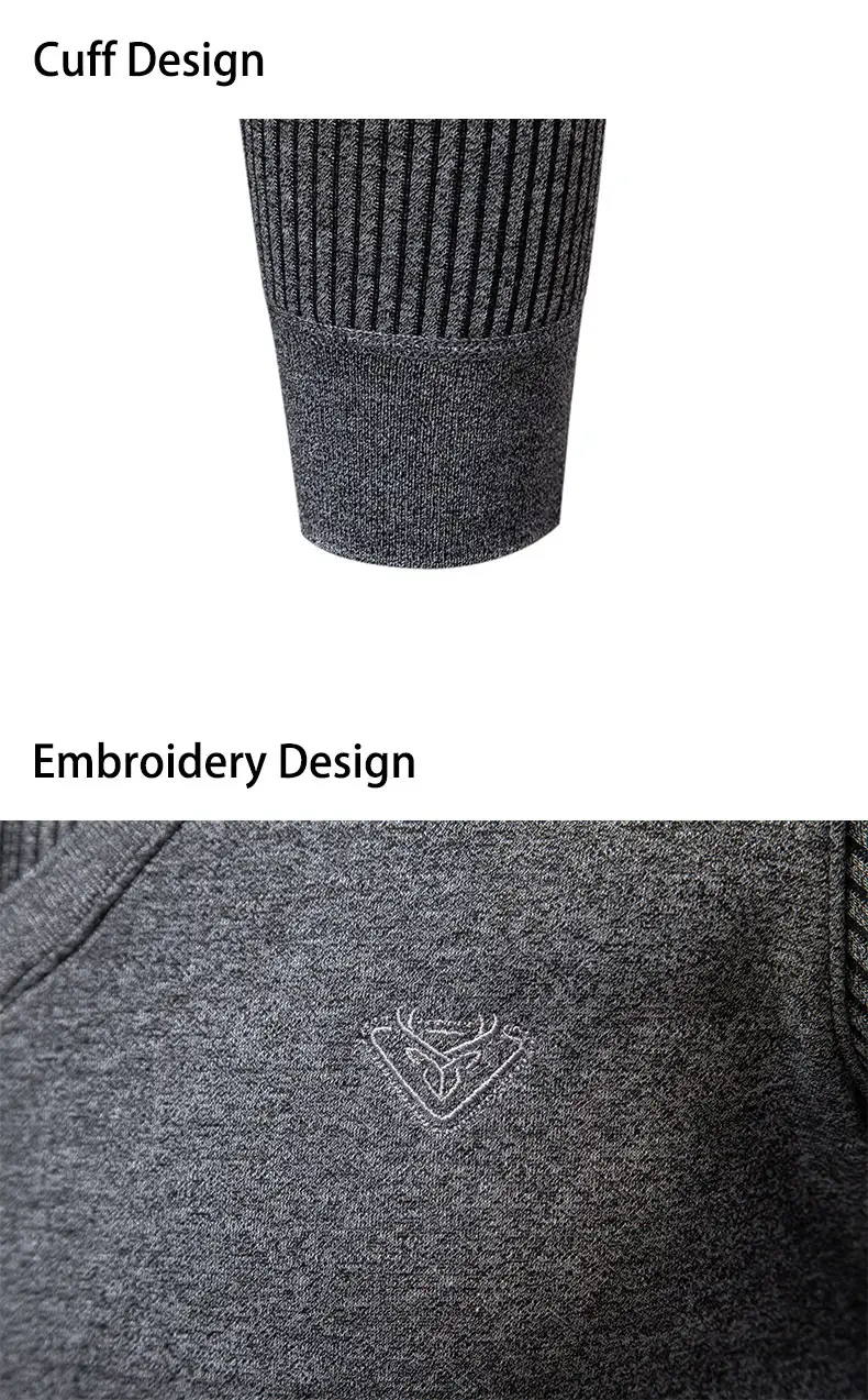 Navy Blue Fleece Lined Men's V-Neck Sweater — feature 18