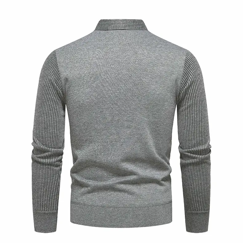 Navy Blue Fleece Lined Men's V-Neck Sweater — feature 4
