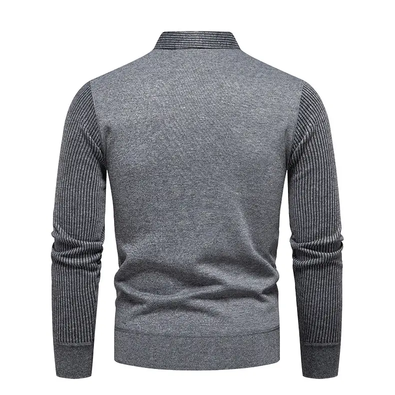 Navy Blue Fleece Lined Men's V-Neck Sweater — feature 7