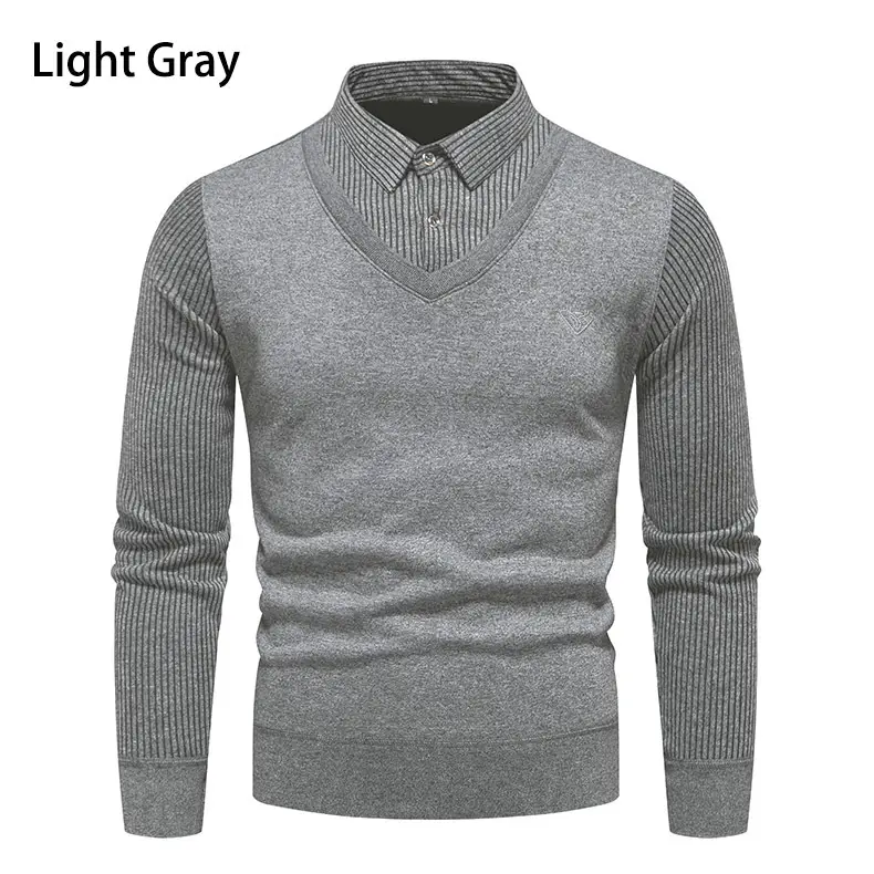 Navy Blue Fleece Lined Men's V-Neck Sweater