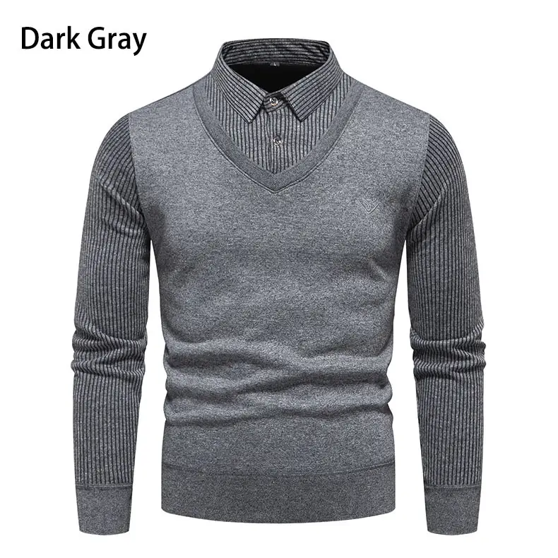 Navy Blue Fleece Lined Men's V-Neck Sweater