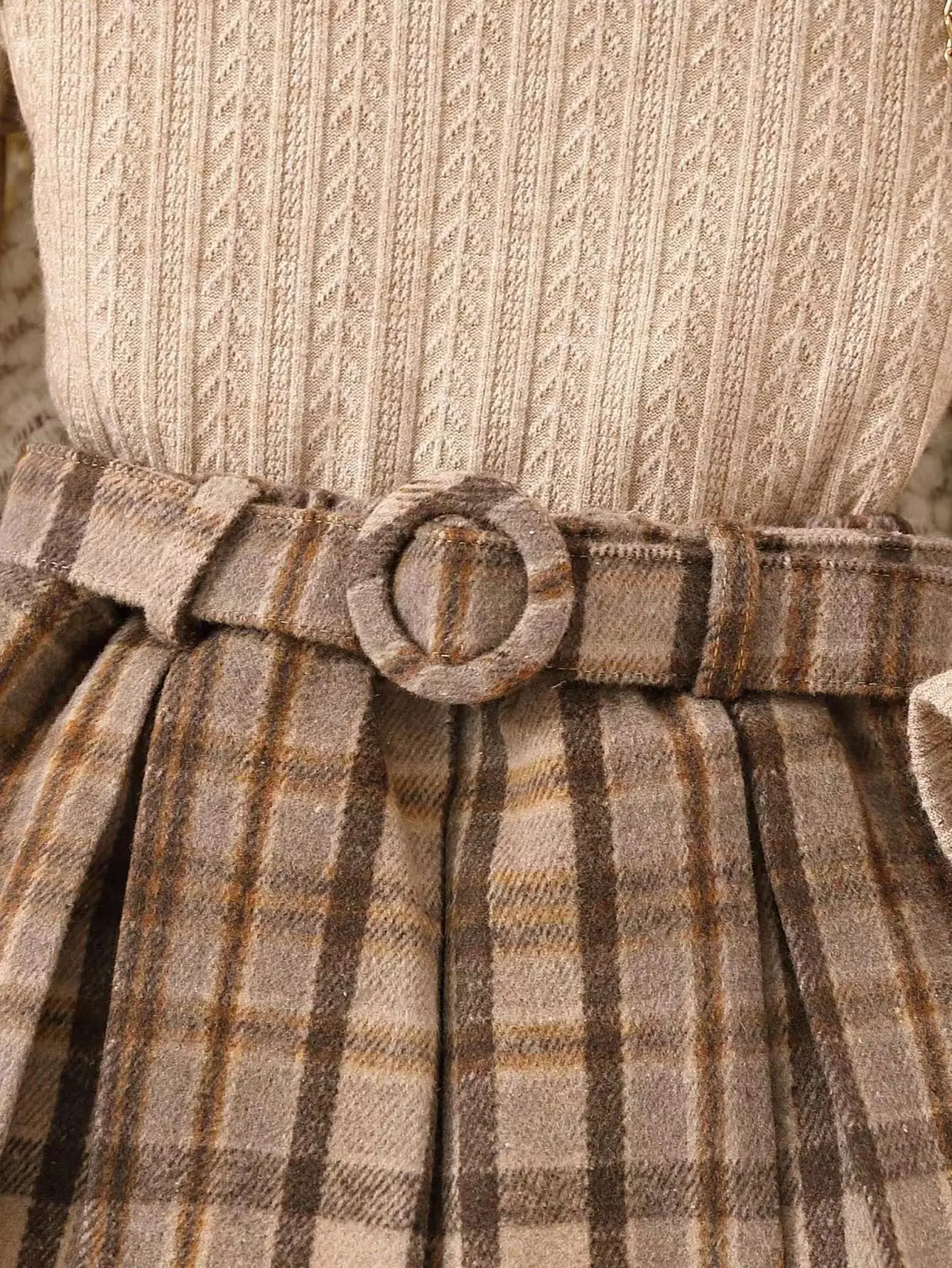 Baoxi Kids Knitted Shirt Plaid Skirt Set Winter