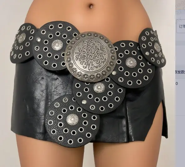 White Vintage Rivet Belt with Buckle