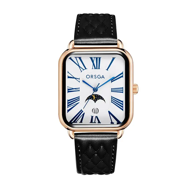 Orsga Women's Square Roman Dial Quartz Watch Black Strap - Image 9