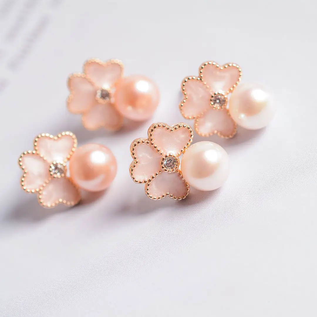 Natural Freshwater Pearl Earrings S925 Silver Needle Four-leaf Grass — feature 6