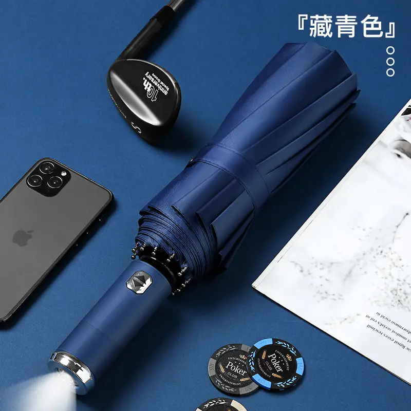 Blue Foldable Umbrella with 12-Rib Reverse & UV Protection - Image 4