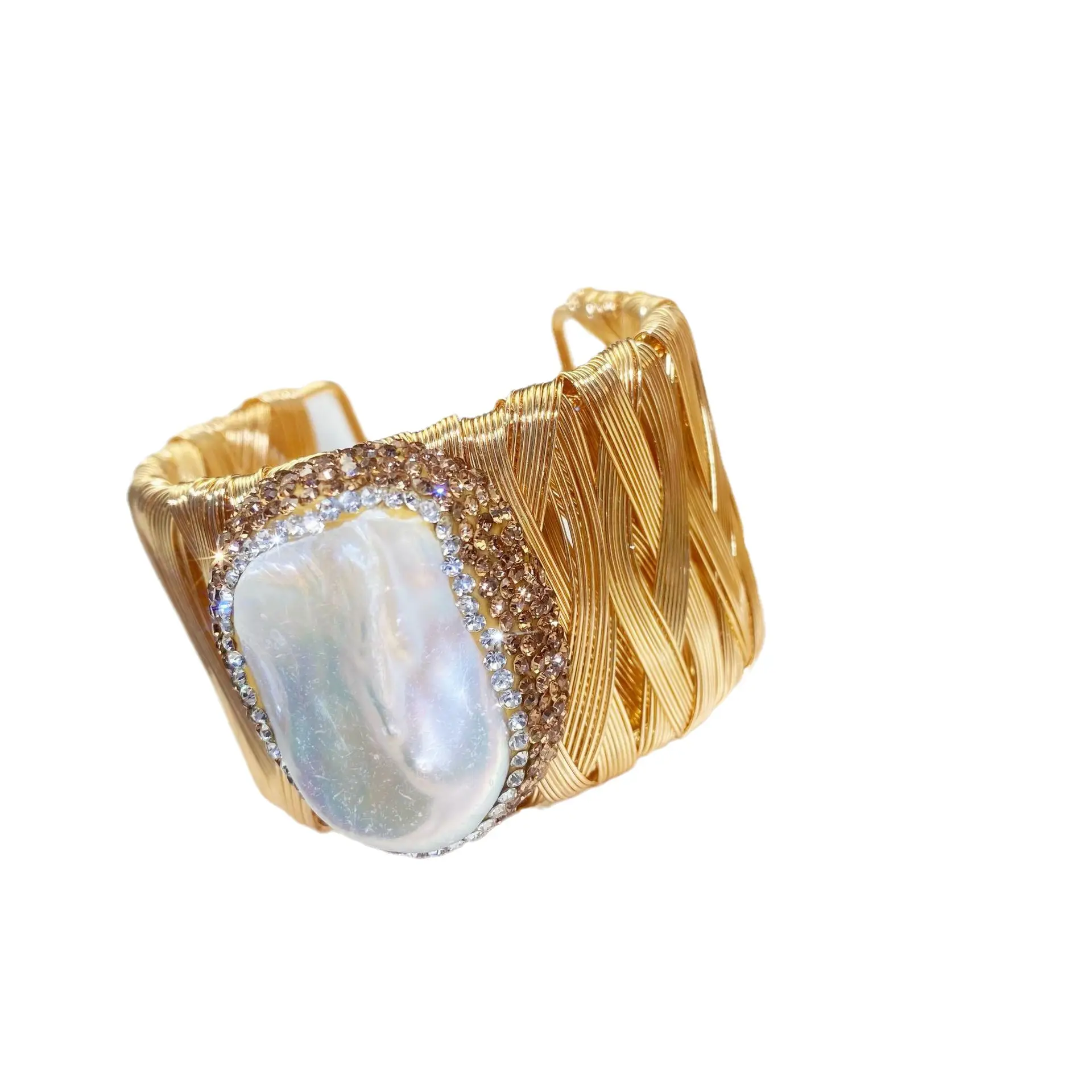 Natural Baroque Gold Bracelet with Crystal Centerpiece - Image 5