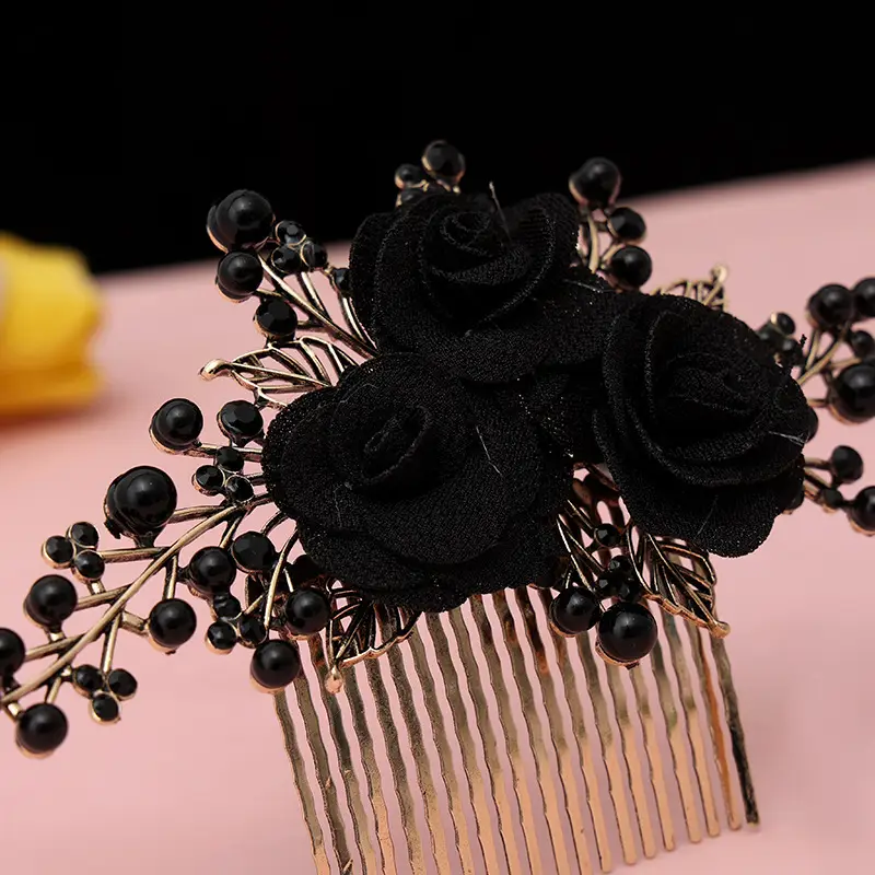 Red Rose Hair Comb for Bride Photo Makeup - Image 11