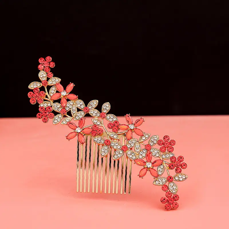Red Rose Hair Comb for Bride Photo Makeup - Image 3