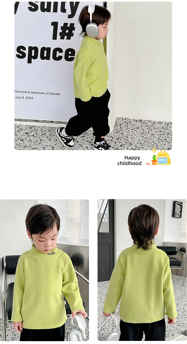 Kids Fleece Top Yellow Mid High Collar Baby Boys — feature 13
