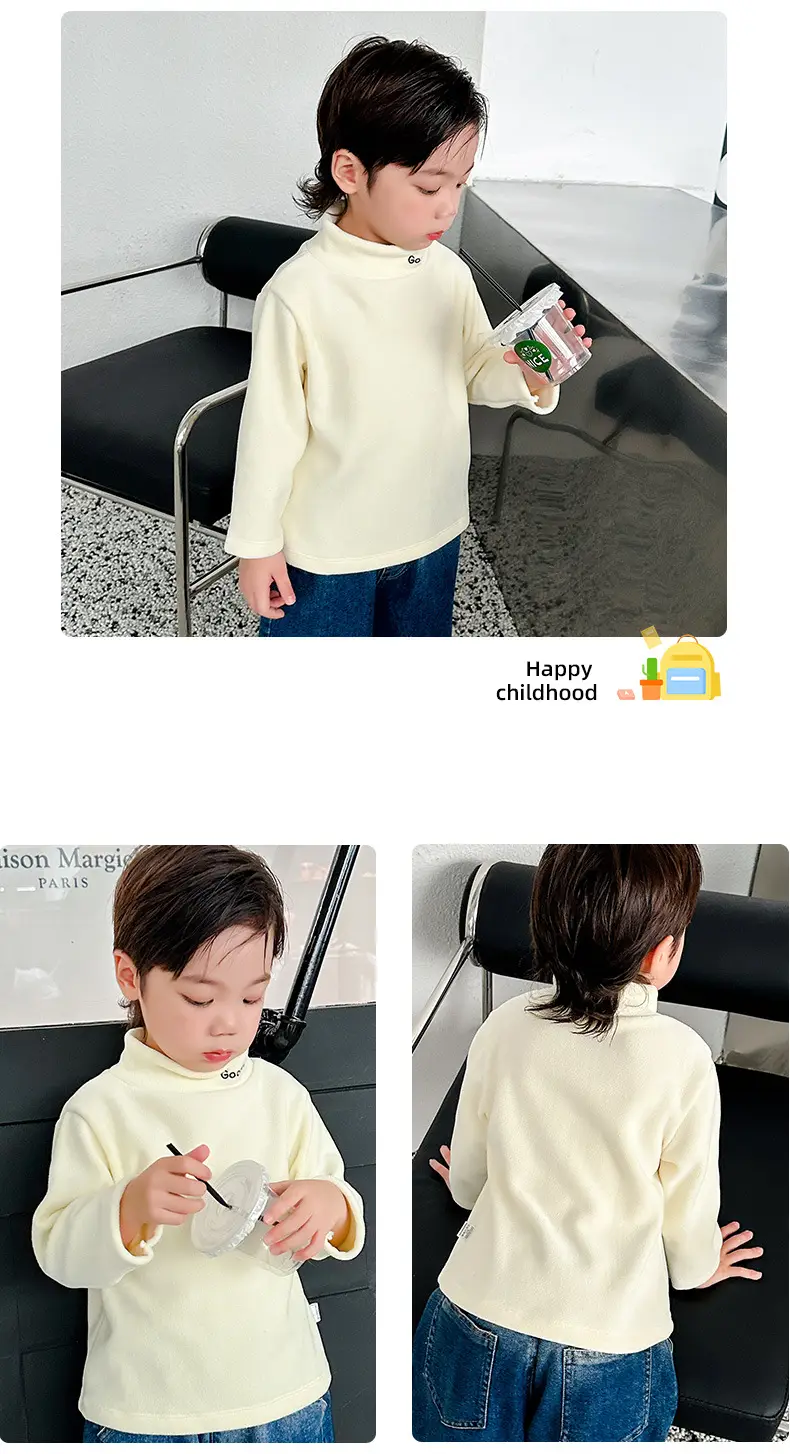 Kids Fleece Top Yellow Mid High Collar Baby Boys — feature 9