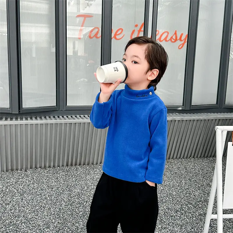 Kids Fleece Top Yellow Mid High Collar Baby Boys