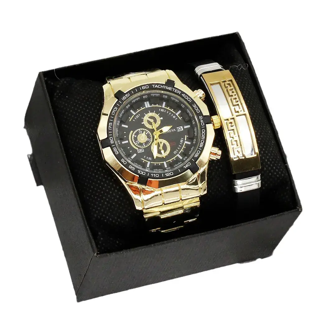 Men's Gold Quartz Wristwatch with Sport Bracelet Set - Image 5